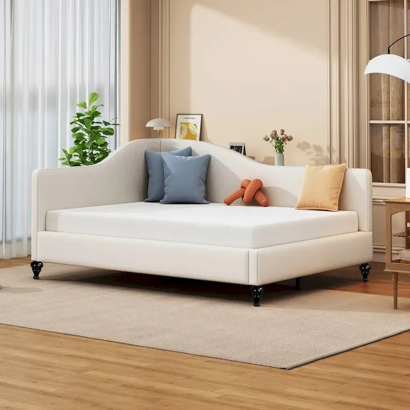 Divano Letto con Struttura a L e Piedini in Legno