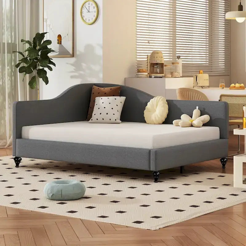 Divano Letto con Struttura a L e Piedini in Legno