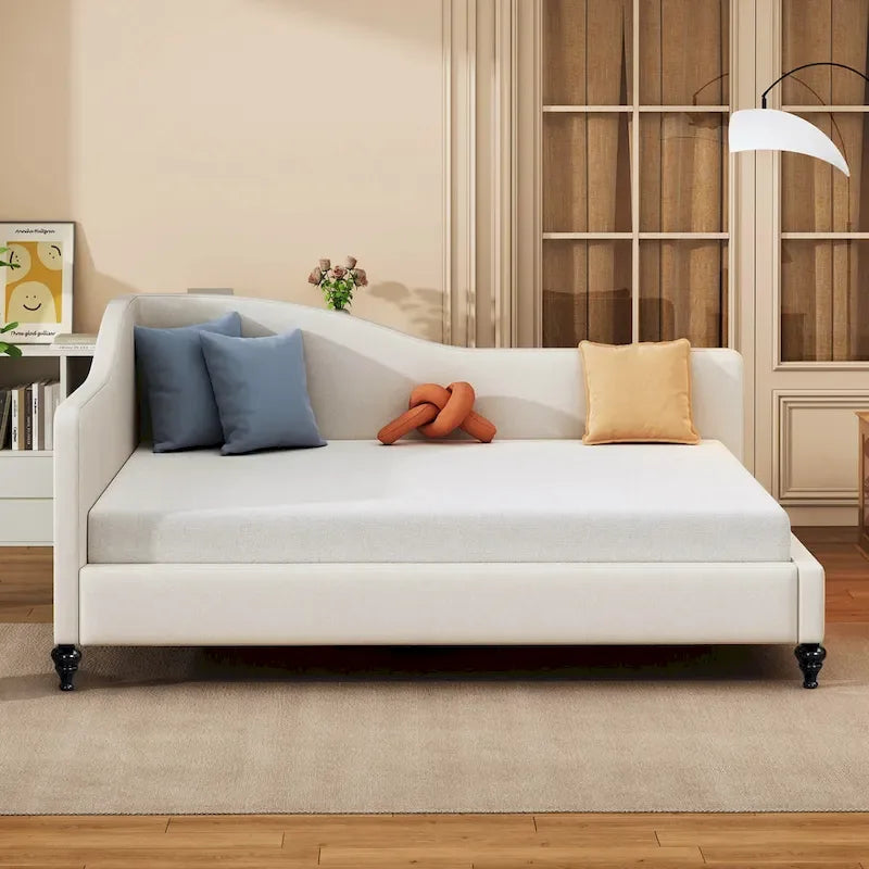 Divano Letto con Struttura a L e Piedini in Legno