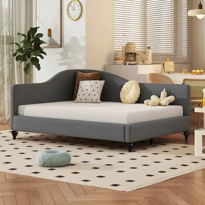 Divano Letto con Struttura a L e Piedini in Legno