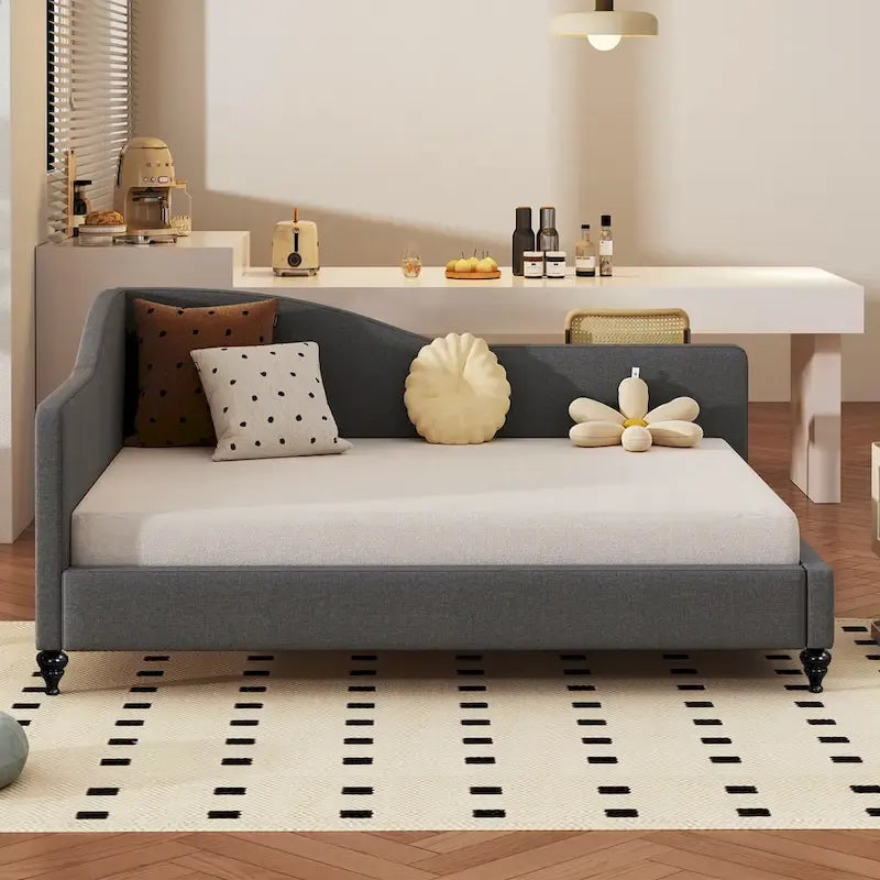 Divano Letto con Struttura a L e Piedini in Legno