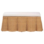 Pouf ottomano in rattan naturale Palm Scallop con cuscino - Panca in vimini intrecciata a mano per soggiorno o camera da letto, stile Boho costiero, rettangolare