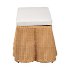 Pouf ottomano in rattan naturale Palm Scallop con cuscino - Panca in vimini intrecciata a mano per soggiorno o camera da letto, stile Boho costiero, rettangolare