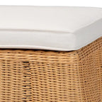 Pouf ottomano in rattan naturale Palm Scallop con cuscino - Panca in vimini intrecciata a mano per soggiorno o camera da letto, stile Boho costiero, rettangolare