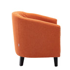 Poltrona a barilotto Accent, sedia da salotto con borchie e gambe in legno massiccio