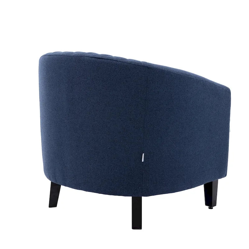Poltrona a barilotto Accent, sedia da salotto con borchie e gambe in legno massiccio