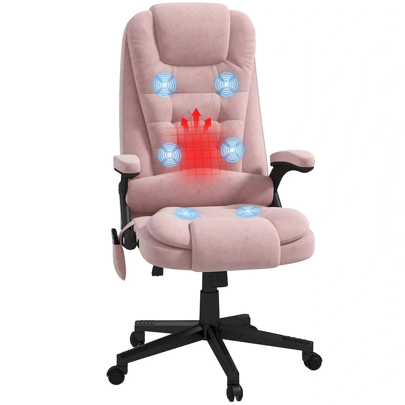   6 Point Vibrating Massage Office Chair with Heat, Velvet High Back Executive Office Chair with Reclining Backrest
