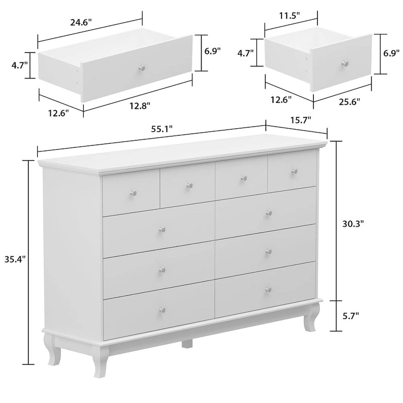 Cassettiera laccata 55.1" Larga Mobile Contenitore Cassettiera da Camera da Letto