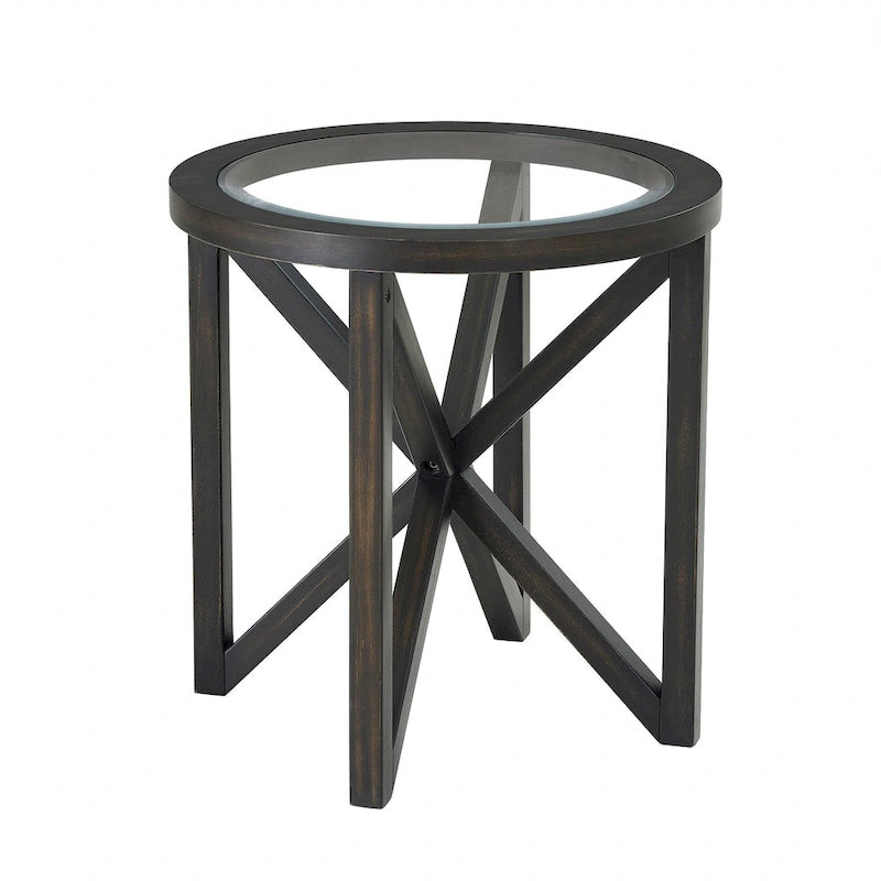 Elegante tavolino da caffè in vetro con base in legno massello