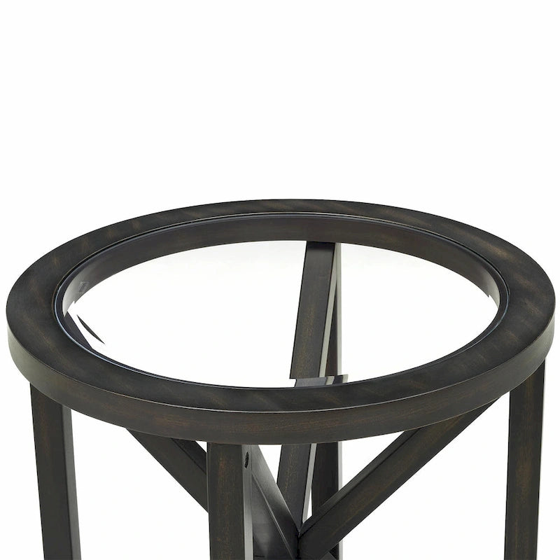 Elegante tavolino da caffè in vetro con base in legno massello