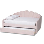 Divano letto queen size moderno e contemporaneo Timila in velluto rosa chiaro con letto estraibile