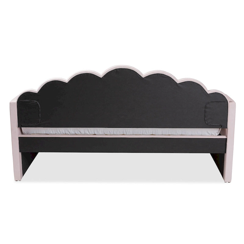 Divano letto queen size moderno e contemporaneo Timila in velluto rosa chiaro con letto estraibile