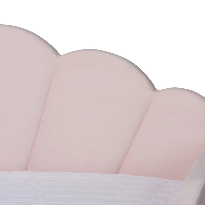 Divano letto queen size moderno e contemporaneo Timila in velluto rosa chiaro con letto estraibile