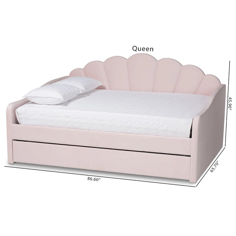 Divano letto queen size moderno e contemporaneo Timila in velluto rosa chiaro con letto estraibile