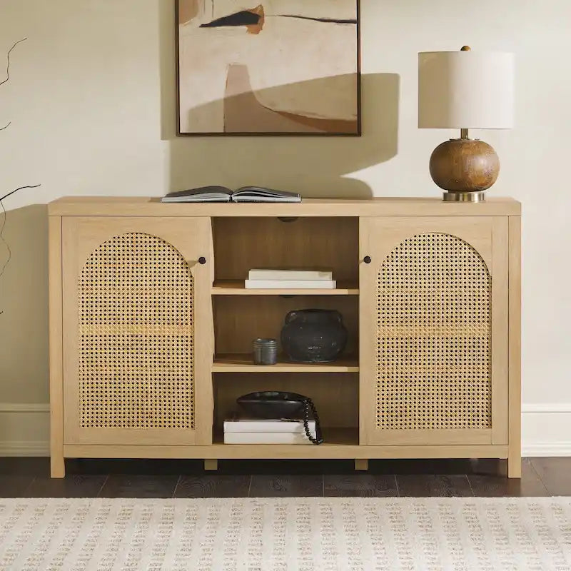 Credenza 2 ante 147 cm con pannelli in rattan ad arco