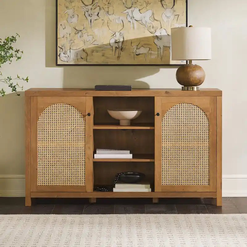 Credenza 2 ante 147 cm con pannelli in rattan ad arco