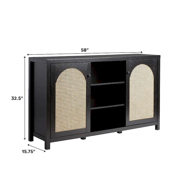 Credenza 2 ante 147 cm con pannelli in rattan ad arco