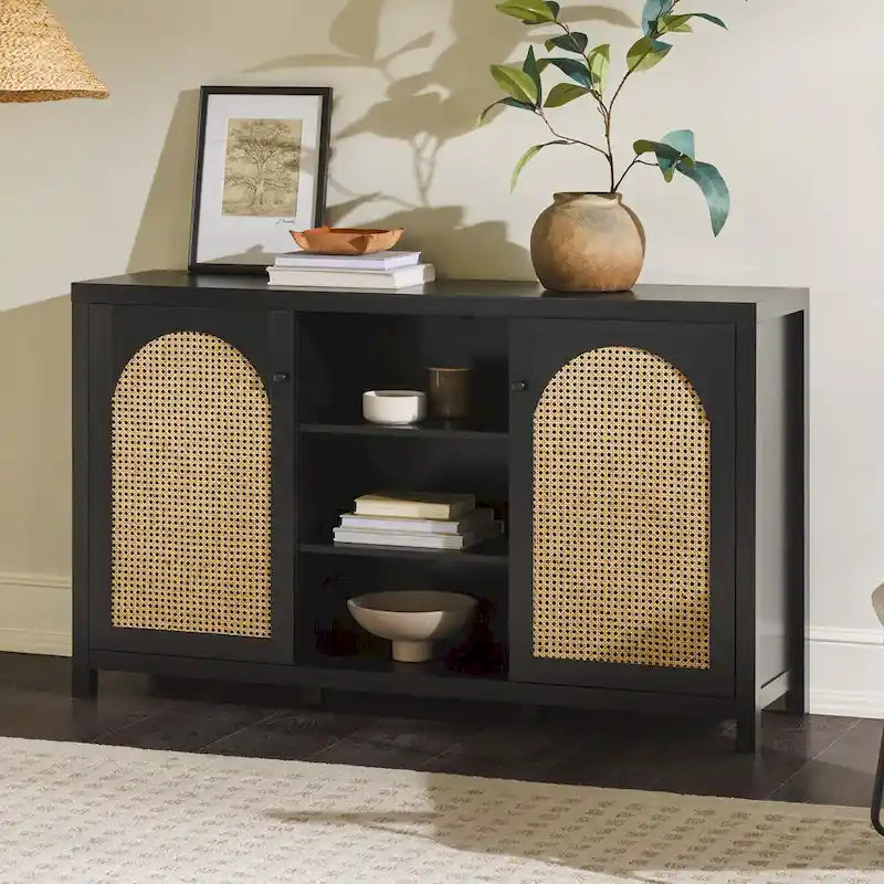 Credenza 2 ante 147 cm con pannelli in rattan ad arco