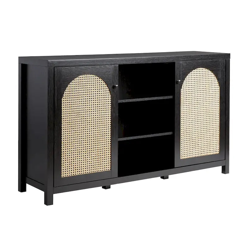 Credenza 2 ante 147 cm con pannelli in rattan ad arco