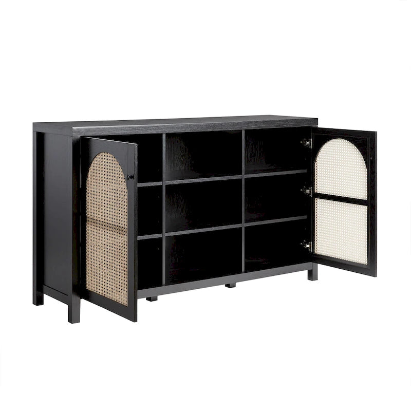 Credenza 2 ante 147 cm con pannelli in rattan ad arco
