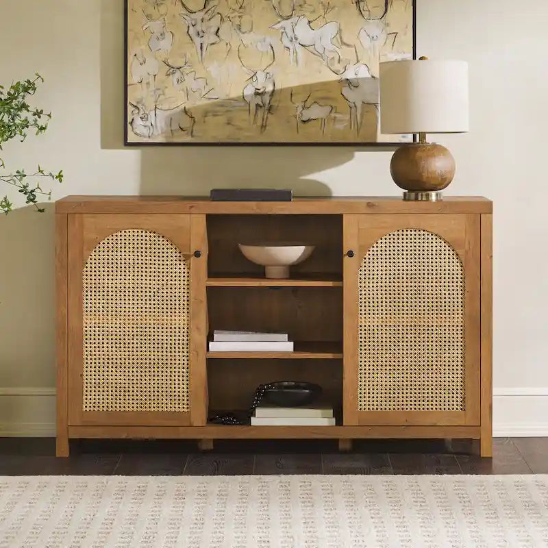 Credenza 2 ante 147 cm con pannelli in rattan ad arco