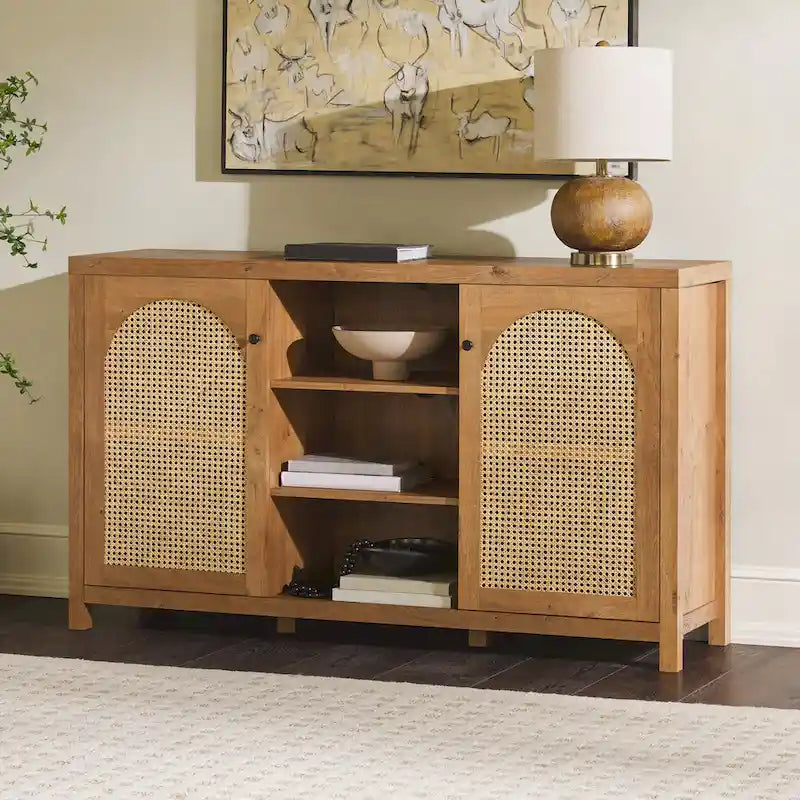 Credenza 2 ante 147 cm con pannelli in rattan ad arco