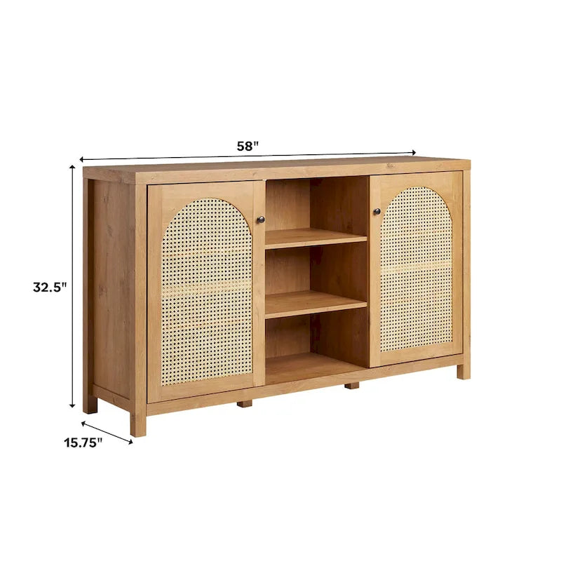 Credenza 2 ante 147 cm con pannelli in rattan ad arco