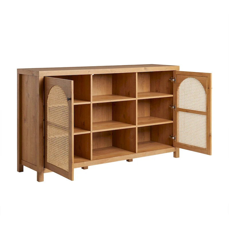 Credenza 2 ante 147 cm con pannelli in rattan ad arco