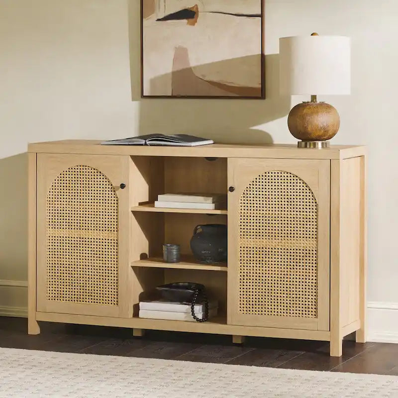 Credenza 2 ante 147 cm con pannelli in rattan ad arco