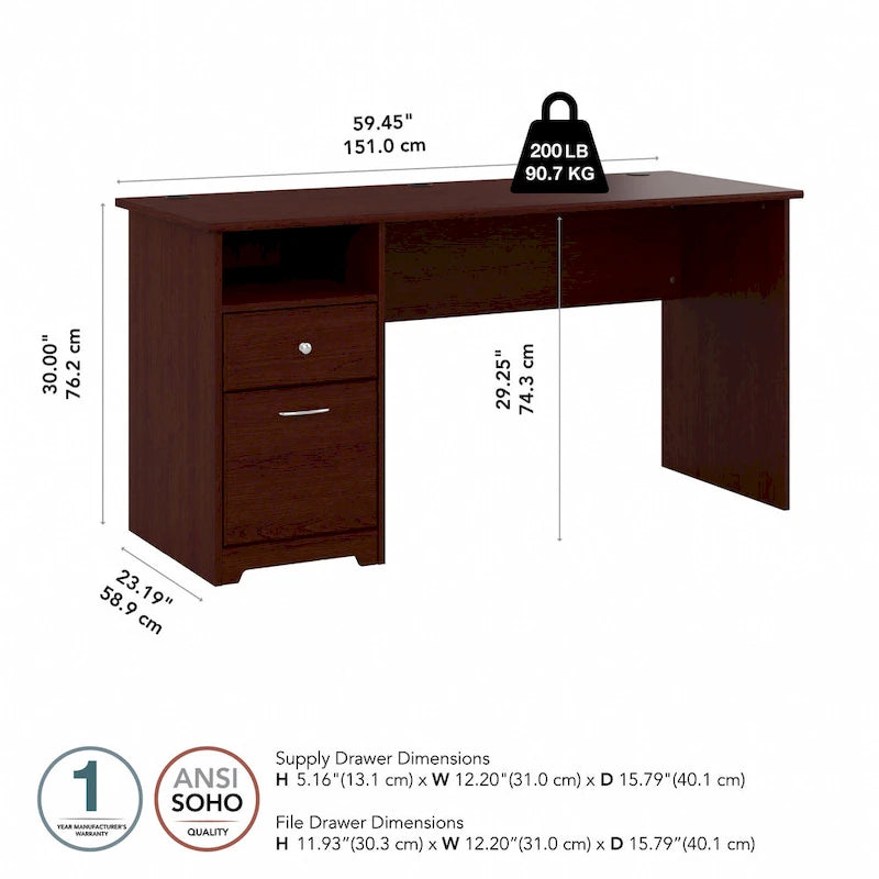 Scrivania Cabot da 60W con cassetti e contenitore