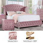 Vyvi Glam Letto imbottito con pannello ad ali in velluto rosa con bottoni a trapuntatura profonda di
