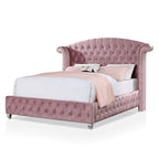 Vyvi Glam Letto imbottito con pannello ad ali in velluto rosa con bottoni a trapuntatura profonda di