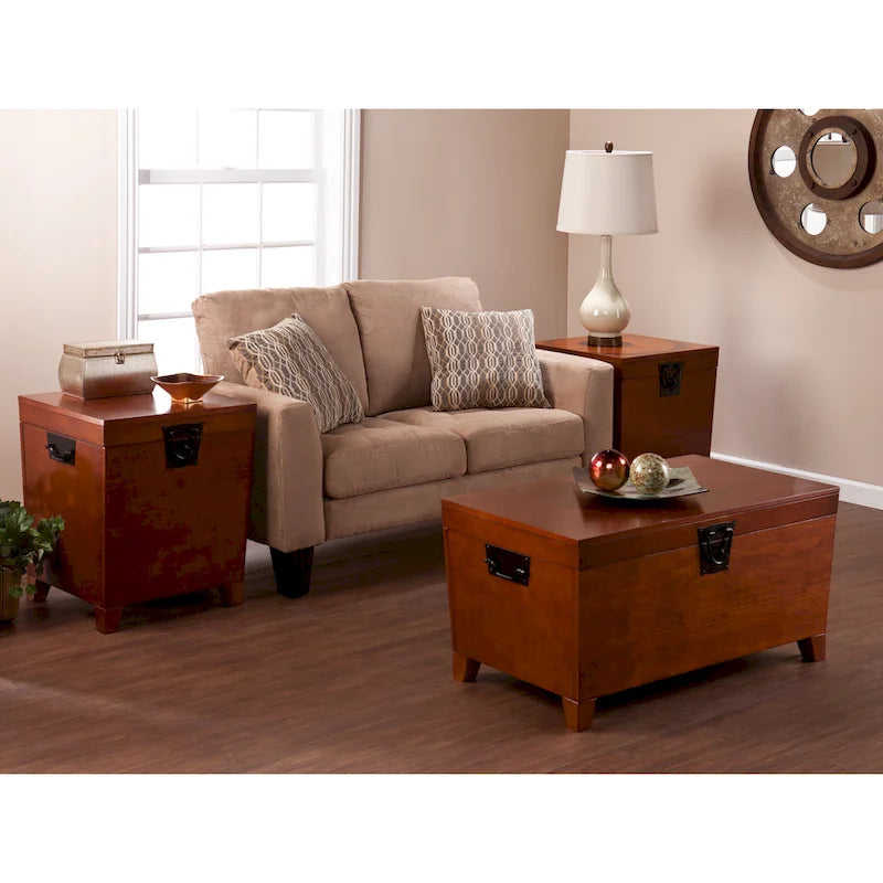 Tavolino da caffè e set di 2 tavolini laterali Liatris Oak Wood Trunk