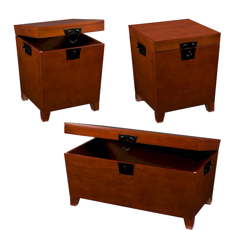 Tavolino da caffè e set di 2 tavolini laterali Liatris Oak Wood Trunk