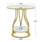 Tavolino rotondo bianco oro, tavolino a 2 ripiani, comodino moderno, tavolino piccolo con spazio contenitore per soggiorno