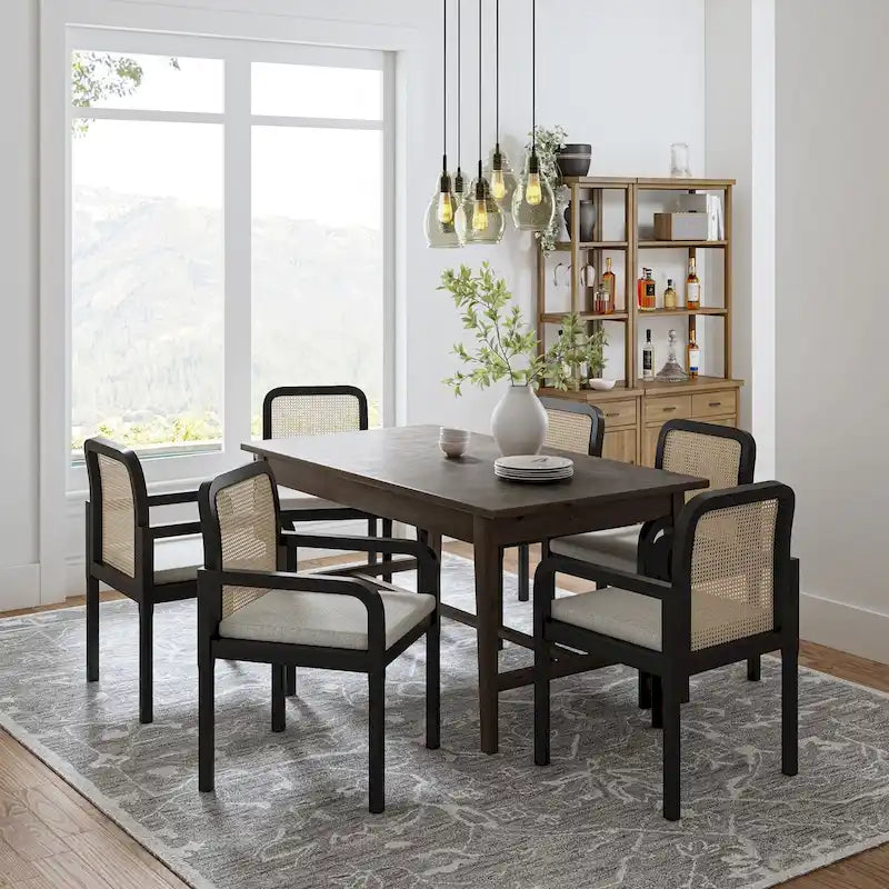 Set di 6 sedie da pranzo Antoine Modern Ratten Back con cuscino rimovibile di