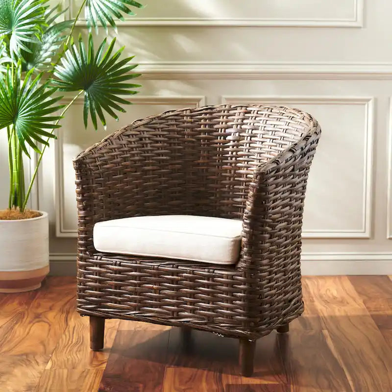   Charla Rattan Barrel Chair with Cushion - 29.1 x 27.2 x 32.7 - 29Wx27Dx33H