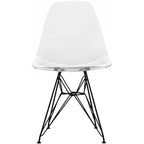 Sedia da pranzo di design moderna in plastica con accento opaco e base a gambe cromate in filo metallico nero scuro