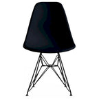 Sedia da pranzo di design moderna in plastica con accento opaco e base a gambe cromate in filo metallico nero scuro