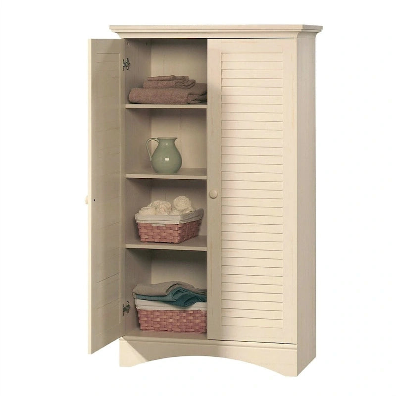 Armadio guardaroba in legno bianco anticato con ante a persiana - 89,9W x 42,7P x 155H cm