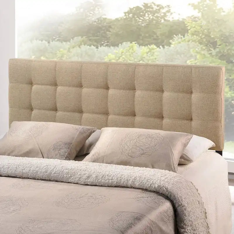 Testiera king-size imbottita in tessuto beige, stile Mid-Century
