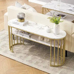   White Sofa Table, Modern Faux Marble Top, Console Table with Gold Metal Frame
