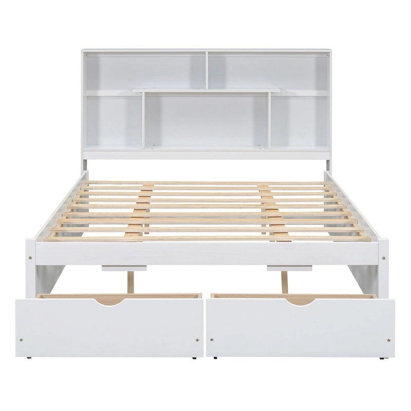 Letto a piattaforma Queen Size con testiera contenitore e 2 cassetti