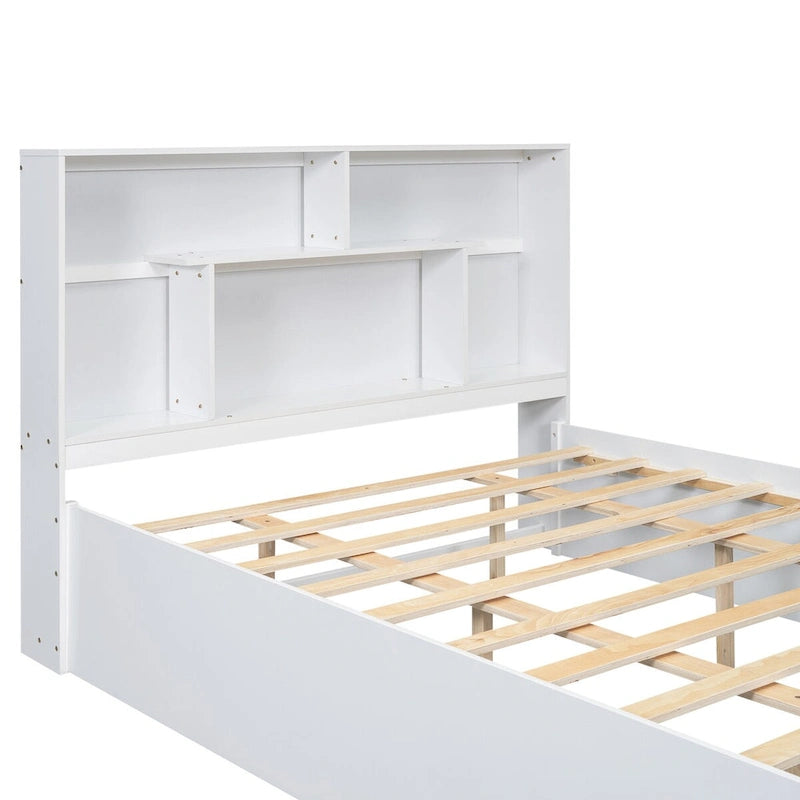 Letto a piattaforma Queen Size con testiera contenitore e 2 cassetti