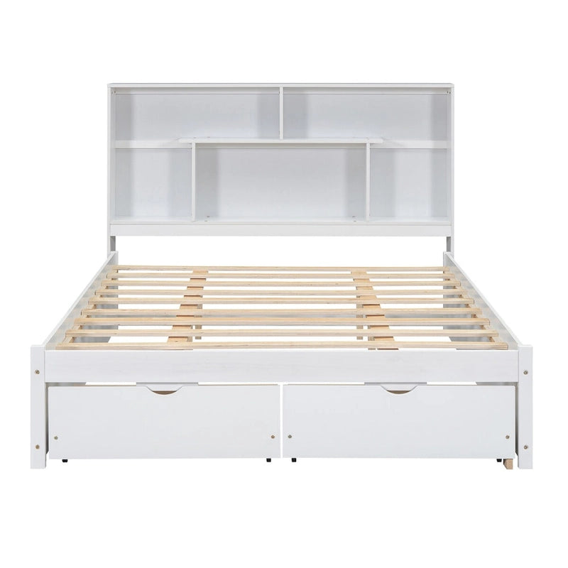 Letto a piattaforma Queen Size con testiera contenitore e 2 cassetti