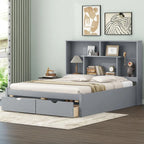 Letto a piattaforma Queen Size con testiera contenitore e 2 cassetti