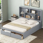 Letto a piattaforma Queen Size con testiera contenitore e 2 cassetti