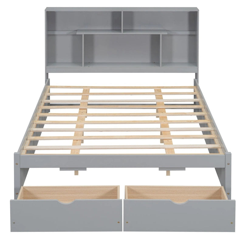 Letto a piattaforma Queen Size con testiera contenitore e 2 cassetti