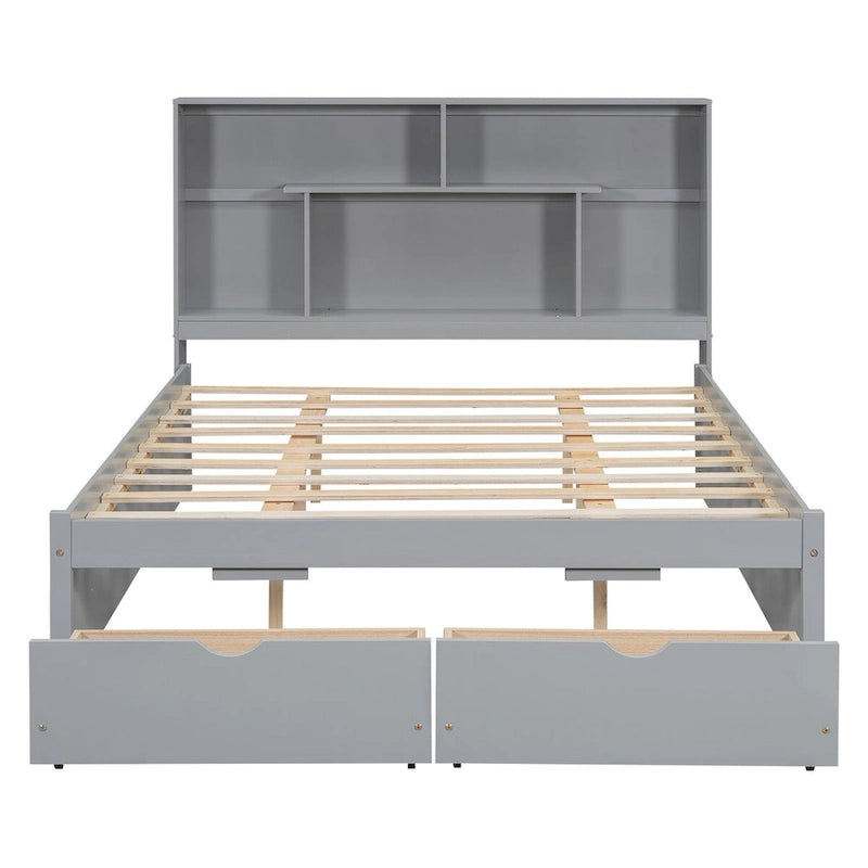 Letto a piattaforma Queen Size con testiera contenitore e 2 cassetti