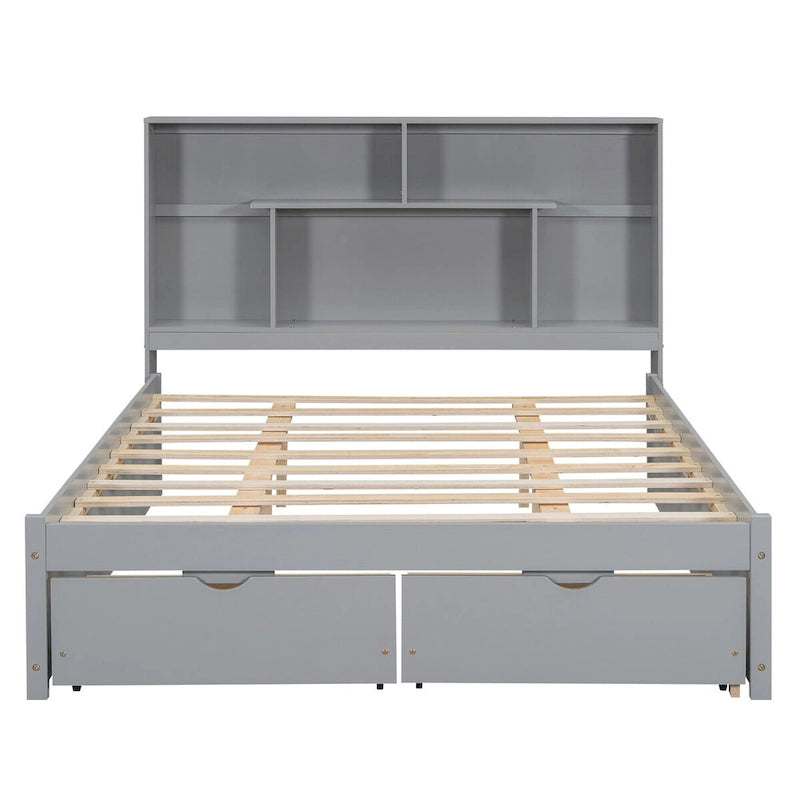 Letto a piattaforma Queen Size con testiera contenitore e 2 cassetti